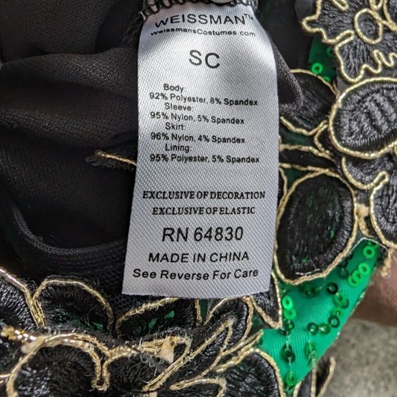 Weissman jazz costume green and black sequin size SC/S/small with hairclip - Picture 3 of 6